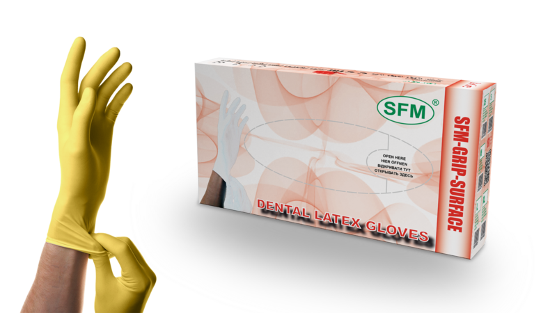 Перчатки латексные LC 265 DC № 50пар SFM Dental Latex, стоматологические, неопудр., нестер., полная текстура, двойное хлорир., натуральный цвет (Германия)